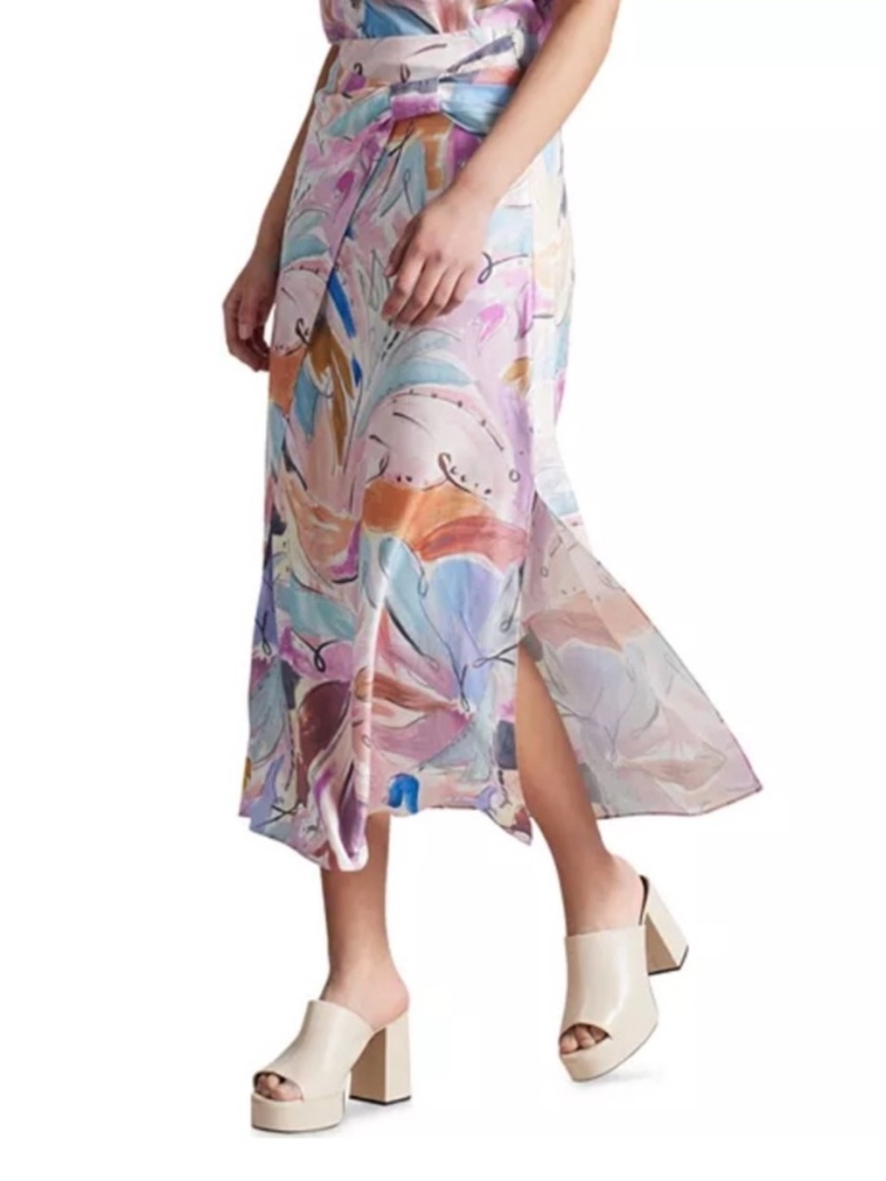 Ted Baker | Floral Midi Skirt Twist Waist & Asymmetrical Hem Size 4 NWOT